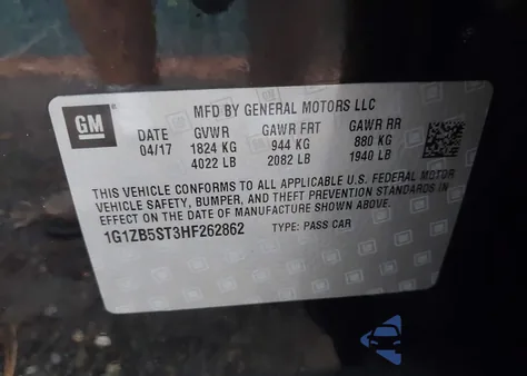 2017 Chevrolet Malibu Ls из США, поврежденный, VIN 1G1ZB5ST3HF262862